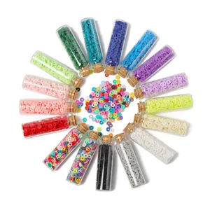 Perles en argile polymere dans des bouteilles en verre tranches rondes colortees DIY bijoux