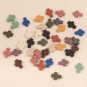 Multi-color cross lava stone beads for DIY jewelry making, ideal for bracelets and necklaces.