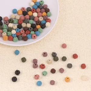 Colorful irregular round lava stone loose beads for DIY handmade jewelry bracelets making.