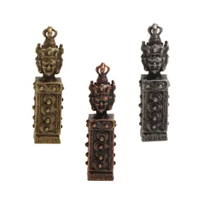 Tibetan style three-faced vajra seal pendant, retro distressed alloy charm DIY jewelry accessory.
