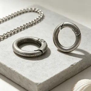 Vintage silver spring ring clasp and chain set for DIY jewelry making and keychains.