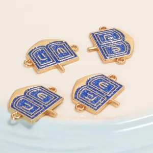 DIY Hanukkah alloy double pendant charms with blue glitter enamel for handmade jewelry making.