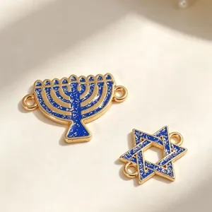 DIY alloy enamel menorah and star of david connector charms for handmade jewelry making.
