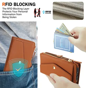 Custodia portafoglio in pelle MagSafe con protezione RFID per iPhone, porta carte marrone.