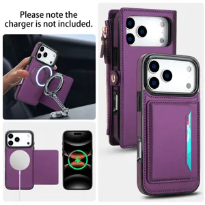 Custodia a portafoglio in pelle MagSafe con porta carte tasca con zip e supporto per iPhone