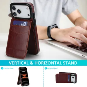 Lederen telefoonhoesje met kaarthouder en verticale horizontale stand voor smartphone