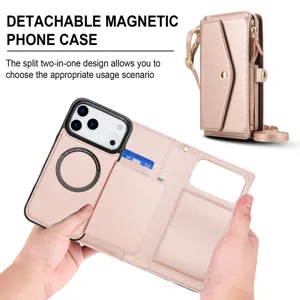 Custodia per cellulare a portafoglio magnetica rimovibile con porta carte per iPhone.