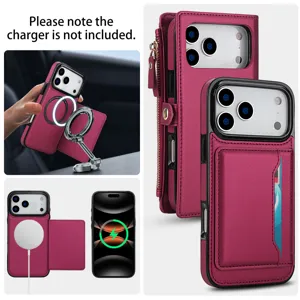 Custodia portafoglio in pelle per iPhone MagSafe porta carte supporto tasca zip