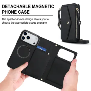 Custodia per telefono a portafoglio magnetica rimovibile con porta carte per iPhone.