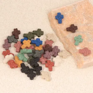 Colorful volcanic stone cross beads for DIY jewelry making, ideal for bracelets and necklaces.