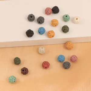 Colorful irregular round lava stone beads for handmade DIY jewelry making bracelets necklaces.