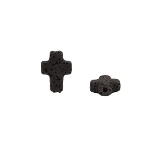 Black volcanic lava stone cross beads for DIY jewelry making bracelets necklaces spacers