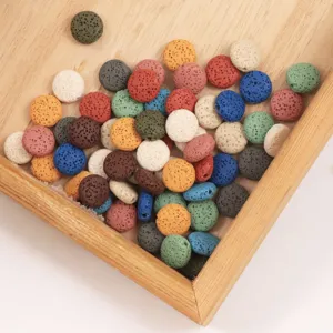 Colorful natural lava stone round loose beads for DIY handmade bracelets necklaces accessories.