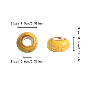 Grosse Loch Keramik Perlen gelb gesprenkelt Handarbeit DIY Armband Schmuck Basteln Material
