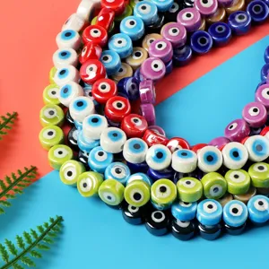 Perles en ceramique oeil malefique colorees perles en vrac pour bracelets et colliers DIY.