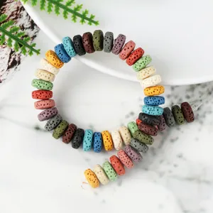 Cuentas de piedra volcánica natural redondas planas DIY pulsera collar accesorios de joyería manual.