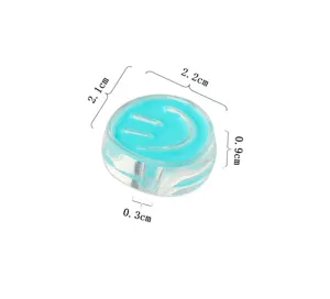 Detailed dimension view of transparent acrylic smiley face loose bead for DIY jewelry making.