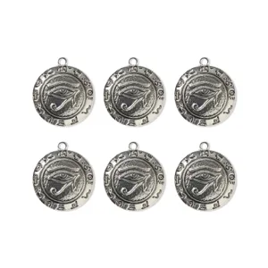 Ciondolo Rotondo in Lega Argento Antico Occhio del Diavolo Componenti per Bigiotteria Medaglione Inciso Mistico per Creazione Gioielli Collane Braccialetti Materiale DIY
