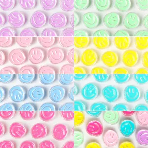 Cute Acrylic Smiley Face Loose Beads Transparent Colorful Round Disc Beads For DIY Jewelry Making Bracelet Necklace Craft Materials