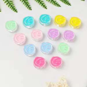 Colorful transparent acrylic smiley face loose beads for DIY handmade bracelet jewelry making.