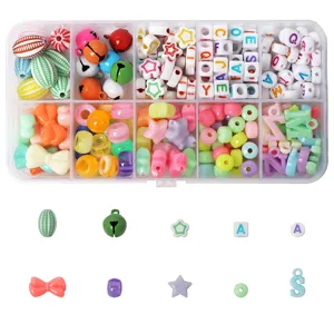 Cuentas de Alfabeto de Acrílico Estrellas de Colores Campanas Lazos Kit de Manualidades Fai da Te Caja de Dieci Compartimentos Cuentas Sueltas para Hacer Pulseras Collares