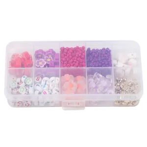 Kit de bijoux en perles DIY avec boîte de rangement 10 grilles, perles lettres et fleurs.
