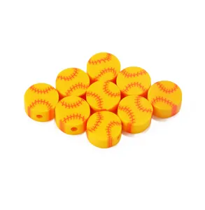 Perles en terre cuite souple de softball jaune breloque DIY pour bracelet collier.