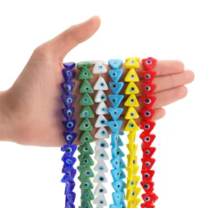 Colored Glaze Triangle Evil Eye Spacer Beads Handmade DIY Material For Bracelet Necklace Craft Jewelry Making Beads Accessories