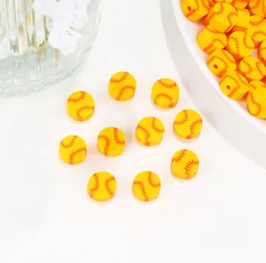 Perles de baseball en argile polymère jaune DIY bracelet collier bijoux accessoires détails