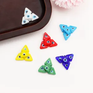 Colorful triangle glass evil eye loose beads for DIY handmade bracelets necklaces craft supplies.