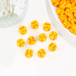Perles en argile polymere softball jaune pour bijoux faits a la main bracelets colliers.