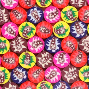 Colorful Caterpillar Polymer Clay Beads Cartoon Face Round Slice Loose Beads For DIY Bracelet Necklace Jewelry Making Handmade Materials