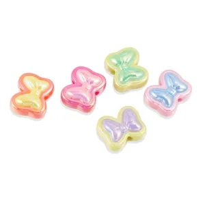 Colorful acrylic bow beads for DIY jewelry making, sweet iridescent charm bracelets necklaces.