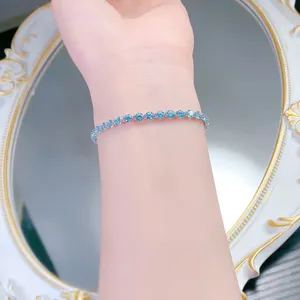S925 Silber hellblau Kristall Tennis Armband 4mm rund Pavé Sommer frischer Schmuck
