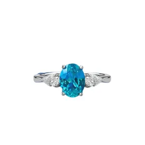 925 Silber Erstellt Paraiba Oval Drei Stein Ring Damen Elegante Modeschmuck Neu
