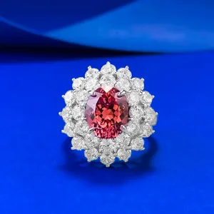 925 Sterlingsilber Oval Padparadscha Rosa-Orange Edelstein Ring Luxuriöses Doppelschichtiges Statement Schmuck Ring Damen