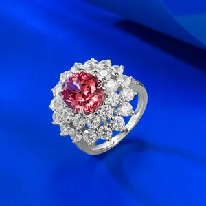 S925 Silber Padparadscha Ring oval 8x10mm Doppel Halo Luxus Edelstein Ring für Frauen