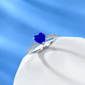 Anello in argento sterling S925 gemma cuore blu lusso elegante minimalista gioiello donna