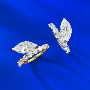 Prachtige 6,5x13mm markies witte diamant sterling zilveren ring met schitterende stenen.