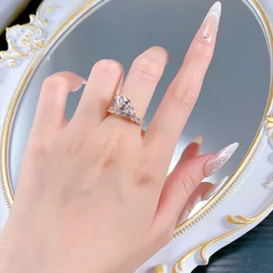 S925 Zilver Markies Witte Diamant Open Ring Luxe Designer Sieraden Voor Vrouwen