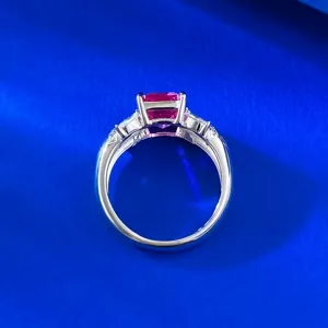 Close-up detail of the 925 silver rectangular pink gemstone ring with exquisite carved texture.