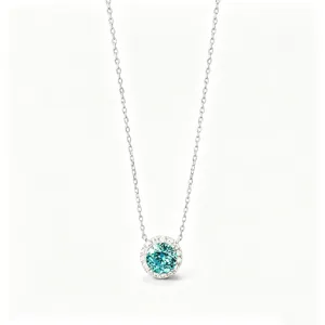 Collier pendentif halo en argent S925 avec pierre précieuse ronde Paraiba de 7,0 mm pour femmes