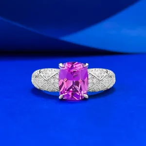 S925 Sterling Silber Im Labor Gezüchteter Rosa Saphir Ring Vintage Gittermuster Design Kissen Schliff Damen Schmuck Geschenk