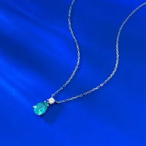 Collier pendentif en argent S925 en forme de poire turquoise paraiba pour femmes mode bijoux