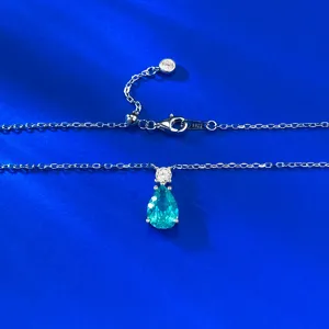 Collier Pendentif Tourmaline Paraiba Forme Poire En Argent S925 Mode Élégant Bijoux
