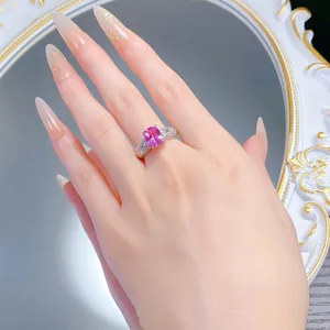 S925 Silber Erstellter Rosa Saphir Ring Vintage Gestepptes Band Kissen Schliff Schmuck