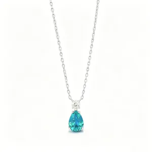 Magnifique collier femme en argent S925 pendentif poire tourmaline Paraiba style mode
