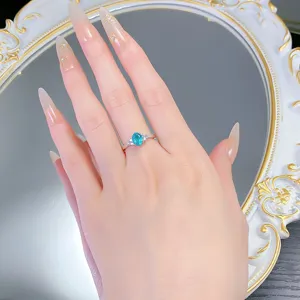 S925 Silber Paraiba Turmalin Ring oval 5x7mm Perlenfassung zarter Schmuck Sommer Stil
