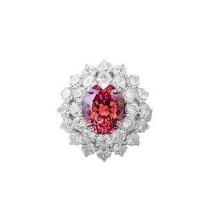 S925 Silber Padparadscha Ovale Ring Luxus Doppelte Halo Edelstein Schmuck Bankett