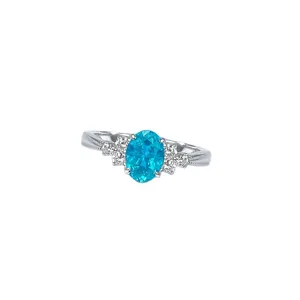 S925 Silber Ovale Paraiba Turmalin Ring Glänzende Zirkon Cluster Damen Schmuck Geschenk